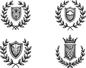 Obraz premium Heraldic Crest & Laurel Wreath SVG Bundle | Vintage Shield Emblems & Ribbon Banner Clipart | Vector Design for Logos, Certificates & Crafts 
