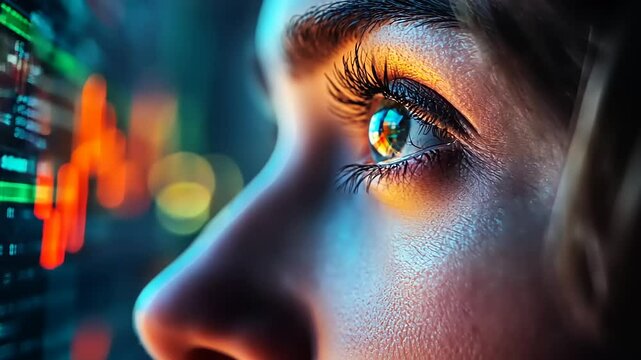 Blue eyes of a beautiful woman's face, a close-up look with striking eyelashes