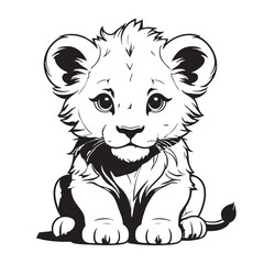 Adorable Lion Cub in a Sitting Pose for Kids' Coloring
