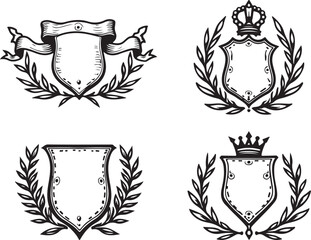 Fototapeta premium Heraldic Crest & Laurel Wreath SVG Bundle | Vintage Shield Emblems & Ribbon Banner Clipart | Vector Design for Logos, Certificates & Crafts 