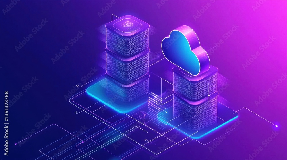 Poster modern cloud computing concept with digital data storage visualization