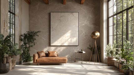 Elegant Interior Space with Marble Effect and Cozy Furniture for Peaceful Atmosphere