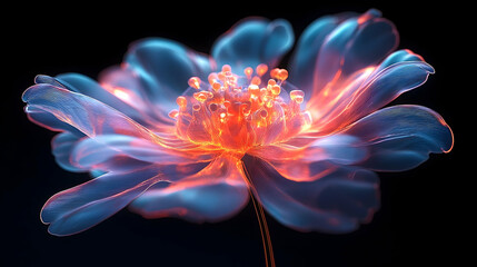 An abstract and vibrant glowing flower with unique and colorful details