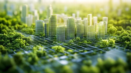 green digital urban hub with smart buildings