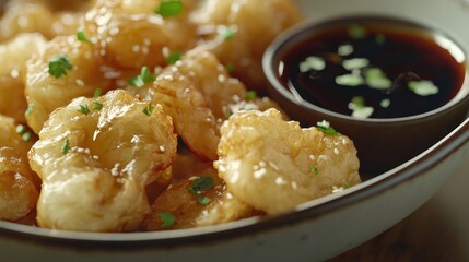 Sweet and Sour Shrimp Dish, Close-up, Restaurant, Sesame Seeds, Sauce