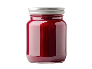 Red jam jar cutout background kitchen setting still life photography clean environment front view culinary delight