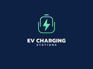 Electric vehicle charging with Lightning Bolt icon in Battery outline Symbol logo vector design concept. EV Battery logotype symbol for Electric Car, EV station, ui, web, ev business, infographic.