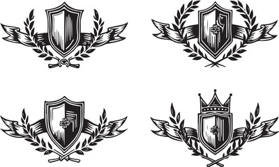 Obraz premium Heraldic Crest & Laurel Wreath SVG Bundle | Vintage Shield Emblems & Ribbon Banner Clipart | Vector Design for Logos, Certificates & Crafts