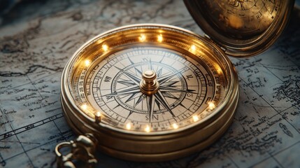 Antique Compass atop a Map: Symbol of Discovery and Exploration's Golden Age