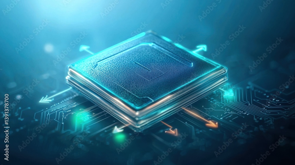 Poster futuristic computer processor with circuitry background and light effects