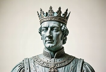 Elegant Showing Tudor king statue, isolated against a white background.