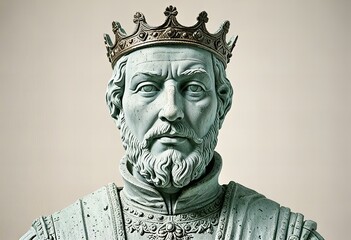 Fototapeta premium Tudor king statue, isolated against a white background.