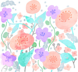 花、花畑、アイコン　背景　壁紙　水彩　ベクター - obrazy, fototapety, plakaty