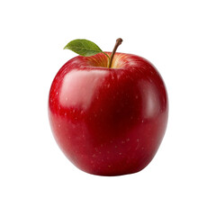Ripe Red Apple with Stem and Leaf