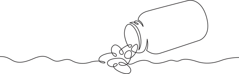 Continuous one line drawing jar with pills.Tablets and pills.Bottle of medicine.