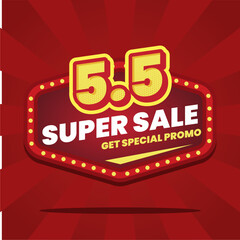 5.5 Super Sale Promo Banner Design Red And Yellow