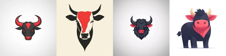 Fototapeta premium Flat Vector Logo of an Ox with Simple Design for Peaceful Representation