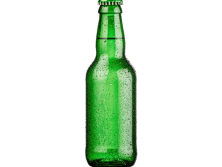 Refreshing green beer bottle cutout background studio scene product photography crisp environment close-up view