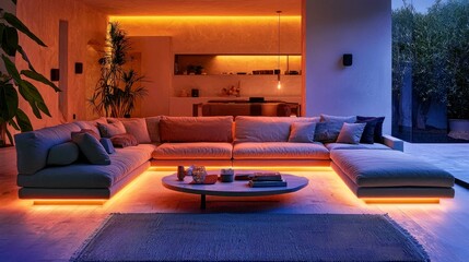 Modern Living Room Interior Design: Cozy and Elegant Space with Warm Lighting