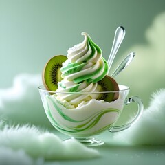 vanilla ice cream with kiwi flavored. green ice cream 