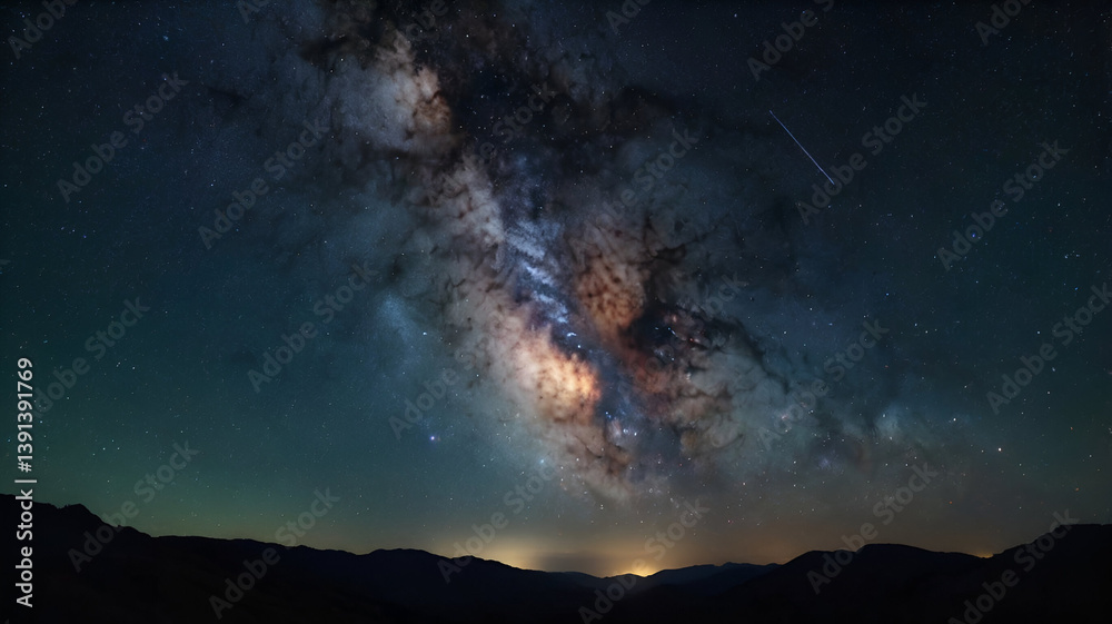 Wall mural milky way arc stretching across night sky in remote desert