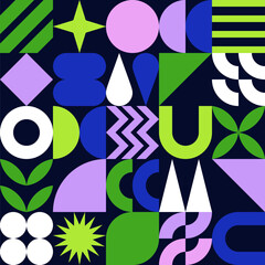 Abstract geometric tiles background. Vector design for banner, poster, greeting card. Simple colorful seamless pattern
