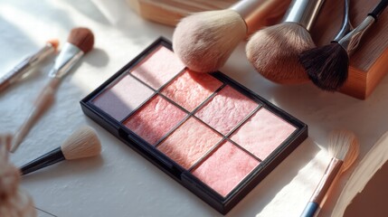 Professional Makeup Cheek blush pink tone palette and makeup brushes and tools,makeup eyeshadow palette in pink,red cherry shades,makeup set,Cosmetic products,sweet and cute tone eye shadows.