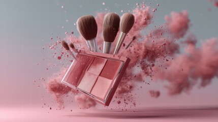 Professional Makeup Cheek blush pink tone palette and makeup brushes and tools,makeup eyeshadow palette in pink,red cherry shades,makeup set,Cosmetic products,sweet and cute tone eye shadows.