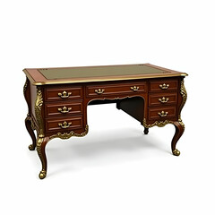 Flux Dev: A warm, inviting vintage-style office desk featuring rich wood tones.