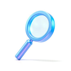 3D Render of Magnifying Glass with Blue Handle and Frame, Representing Investigation, Research, and Closer Inspection
