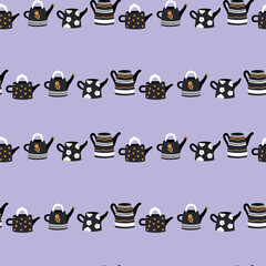 Cute pattern with decorative watering cans. Vector seamless pattern.