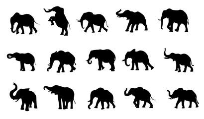 Set of elephant silhouette. vector. editable
