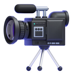 PNG 3D Vintage Video Camera on Tripod Icon Isolated on a White Background