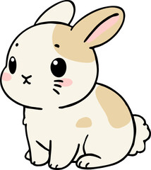 Cute Cartoon Bunny with Blush and Brown Spots Sitting