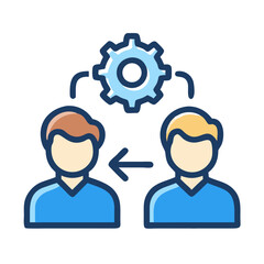 Two Users with Gear Representing Teamwork or Workflow Icon Design