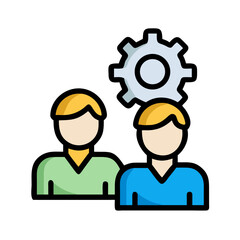 Two Users with Gear Representing Teamwork or Workflow Icon Design