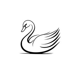 Fototapeta premium Elegant swan line art on water, Minimalist black and white illustration of a graceful swan floating on water, ideal for logos, nature themes, or decor.