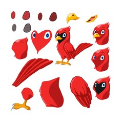 Birds cartoon character body part for making animation 