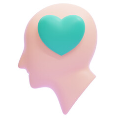 PNG 3D Head Silhouette with Heart Symbol Icon Isolated on a White Background
