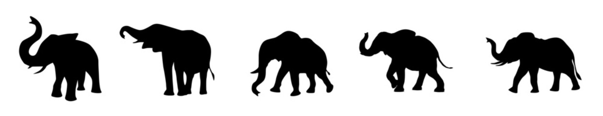 Set of elephant silhouette. vector. editable