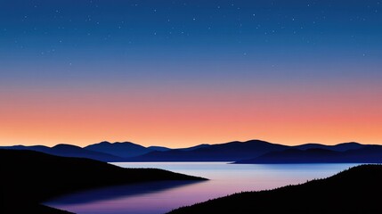 Fototapeta premium Twilight beginning over the sea with sunset gradients transitioning into night sky colors