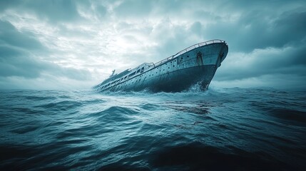 A sinking ship in a vast ocean, symbolizing a business failure
