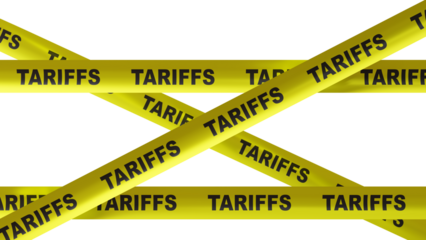 Import Tariff increase, Trade war concept. Tariffs text yellow tape isolated on white, transparent