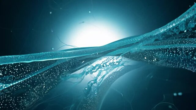 The camera slowly zooms out to reveal intricate lipid particles and coenzymes travelling through a sinusoid, with ambient fill