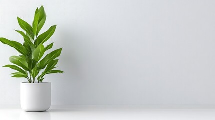 Minimalist plant in a white pot against a plain wall (1)
