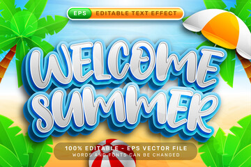 welcome summer 3d text effect and editable text effect with a beach background