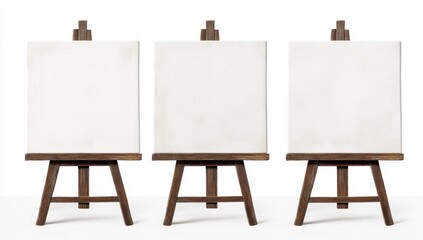 Three blank canvases on wooden easels (2)