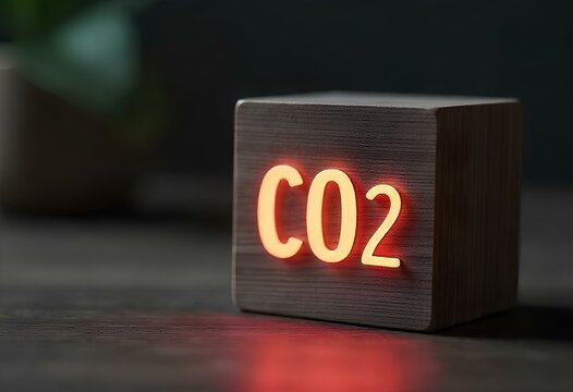 Block of wood featuring the words Reduce CO2, symbolizing efforts to decrease carbon dioxide emissions and combat climate change