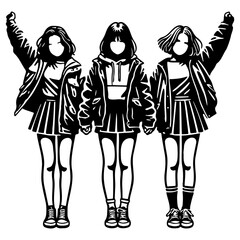 Girl Friends Sketch Drawing.