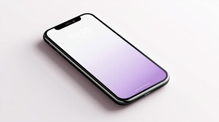 A sleek smartphone with a gradient purple screen is displayed on a light surface, showcasing modern design and technology aesthetics.